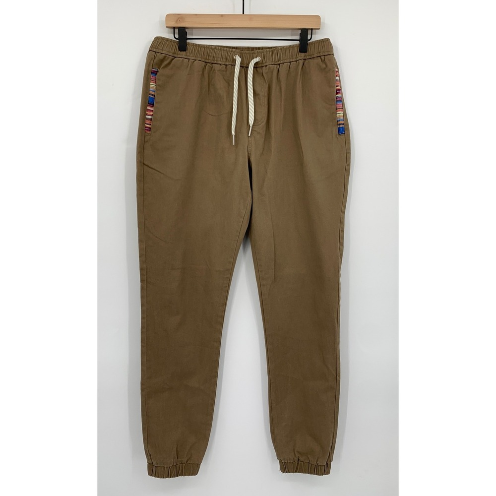 Wowie Pants Mens Large Tall Brown Jogger Woven Trim Drawstring Elastic Waist